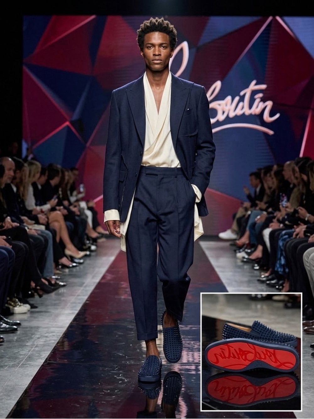 AUTHENTIC Christian Louboutin Rollerboat Navy Spikes – Size 42.5 EU / 9.5 US